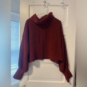 Free People Rich Burgundy Turtleneck Sweater